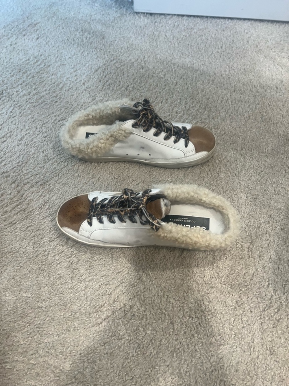 Golden Goose White Leather Sneakers with Brown Toe and Shearling Lining